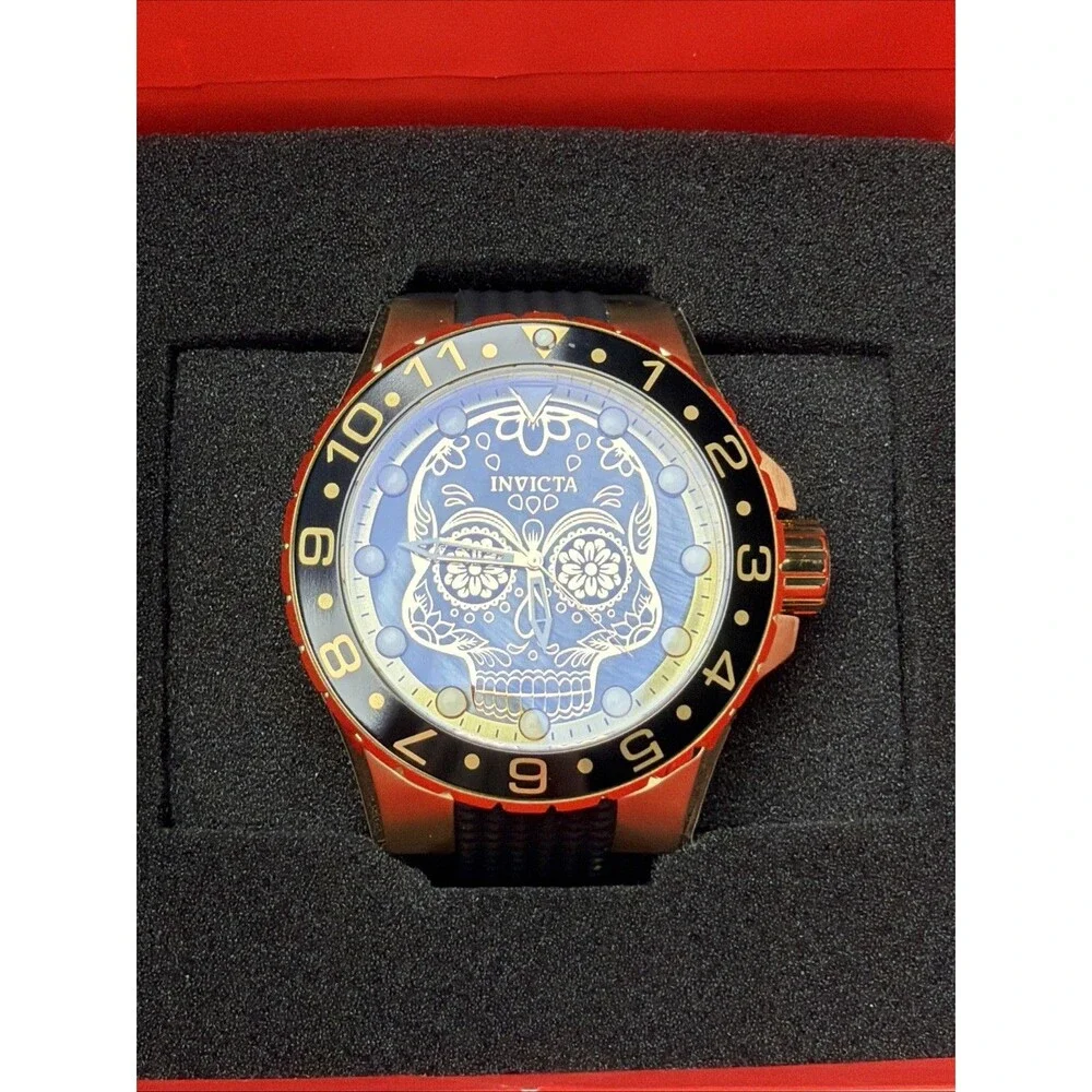 Invicta Aviator Dia De Los Muertos Mens Watch 50mm Mother of Pearl Dial 36856